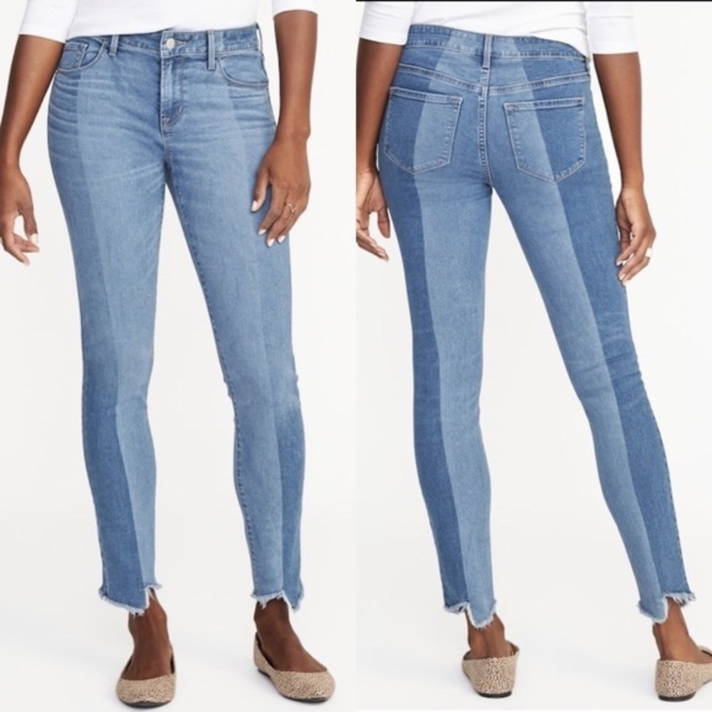 Rockstar Two-Tone Raw Edge Skinny Jeans